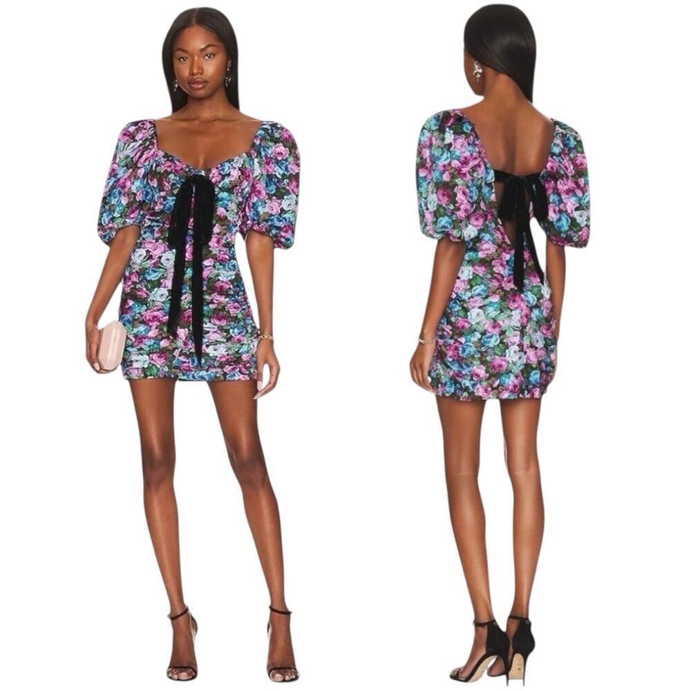 NWT For Love & Lemons Marley Mini Dress in Blue Floral Size Small